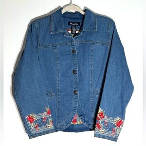 Denim & Co. Vintage Rose Garden Embroidered Jean Jacket